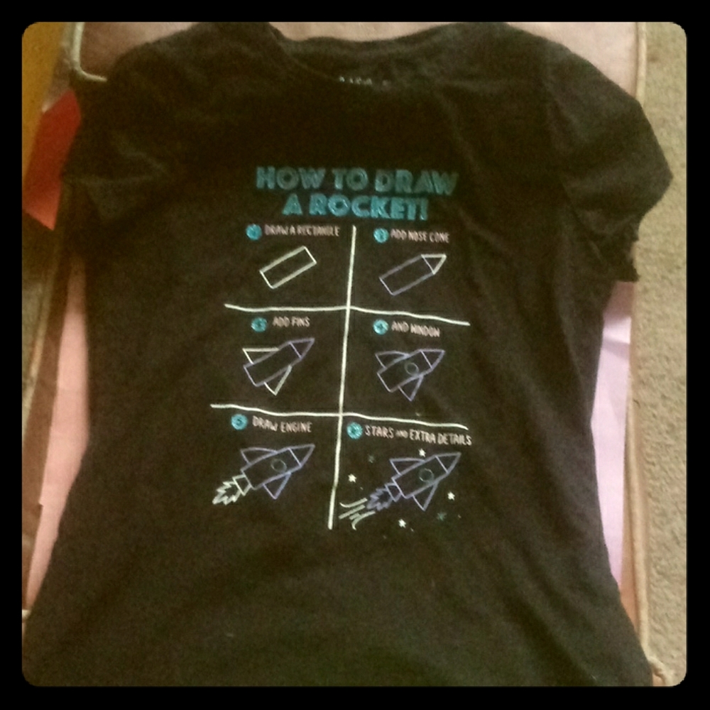 Black how to draw a rocket t-shirt